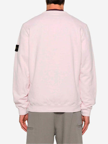 STONE ISLAND Felpa girocollo rosa a costine con badge Rosa