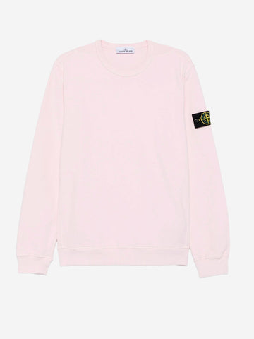 STONE ISLAND Felpa girocollo rosa a costine con badge Rosa