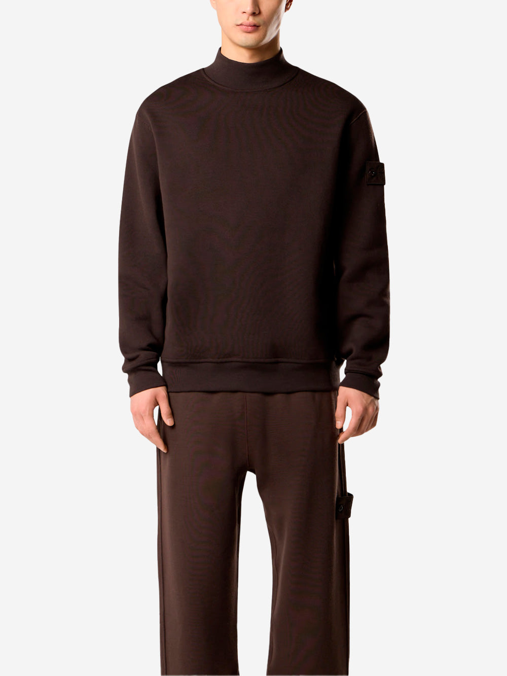 STONE ISLAND Felpa con collo a lupetto in lana e cotone marrone 'Ghost' Marrone scuro Urbanstaroma