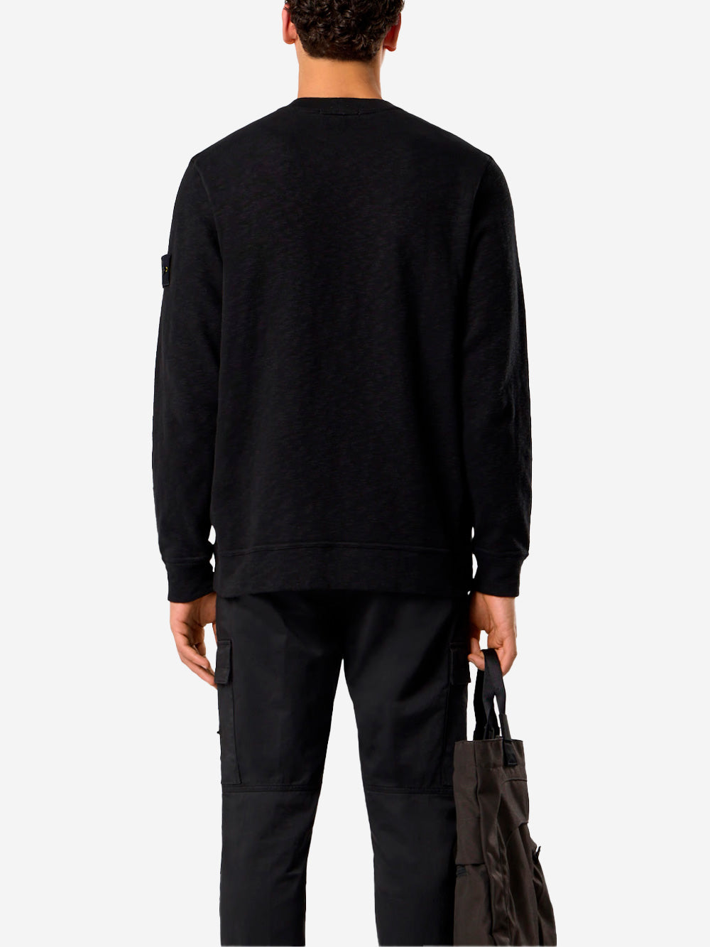 STONE ISLAND Felpa girocollo nera garzata vanisé con intarsi e badge Compass Nero Urbanstaroma