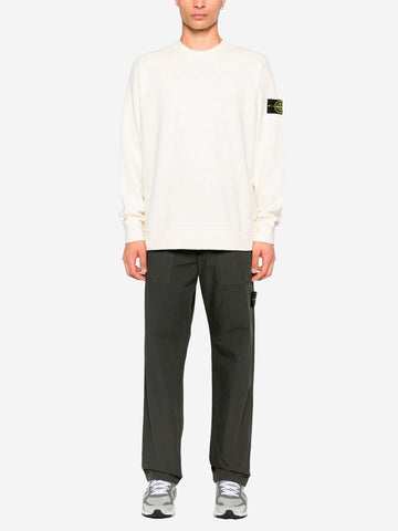 STONE ISLAND Felpa girocollo panna garzata vanisé con intarsi e badge Compass Panna