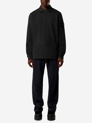 STONE ISLAND Felpa polo in jersey di cotone pesante garzato vanisé Nero
