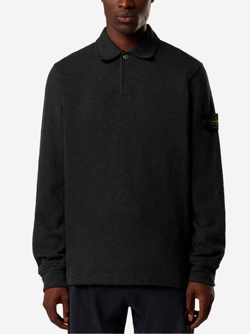 STONE ISLAND Felpa polo in jersey di cotone pesante garzato vanisé Nero
