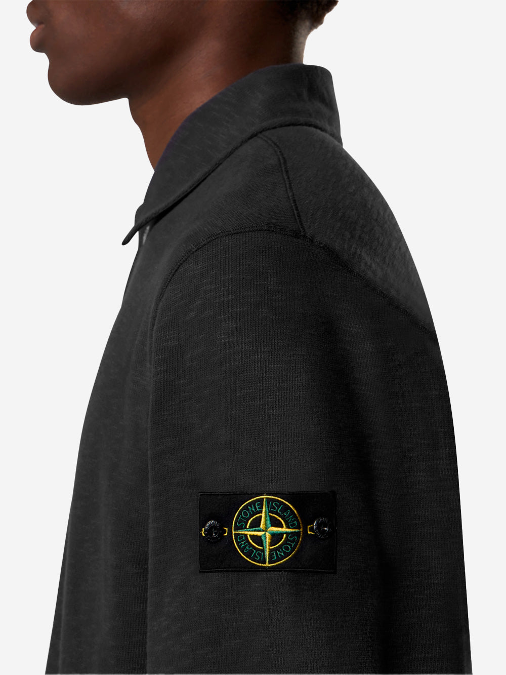 STONE ISLAND Felpa polo in jersey di cotone pesante garzato vanisé Nero Urbanstaroma
