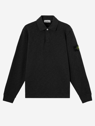 STONE ISLAND Felpa polo in jersey di cotone pesante garzato vanisé Nero