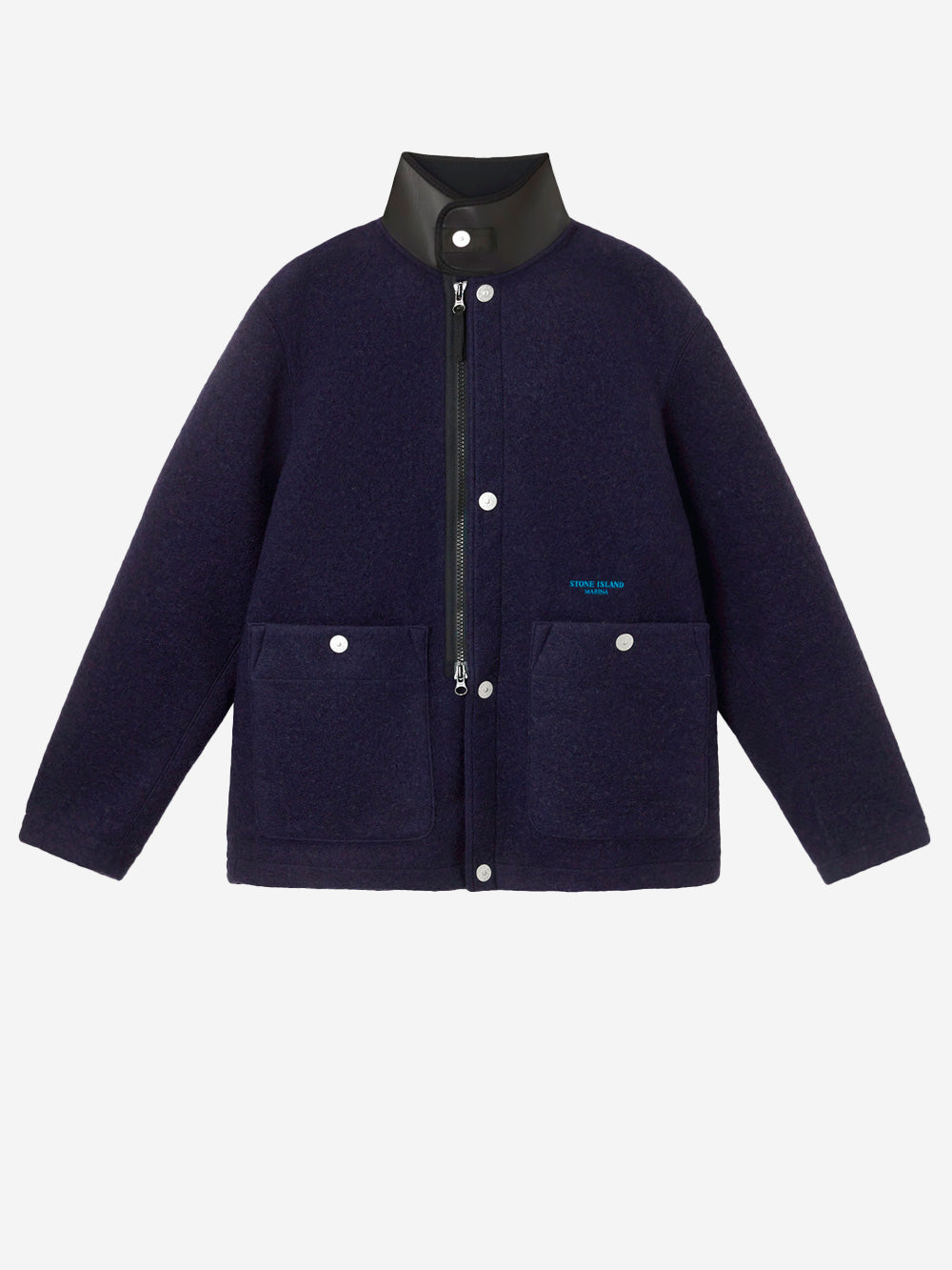 STONE ISLAND Giacca in feltro di lana con collo stile scuba e ricamo 'Marina' Navy Urbanstaroma