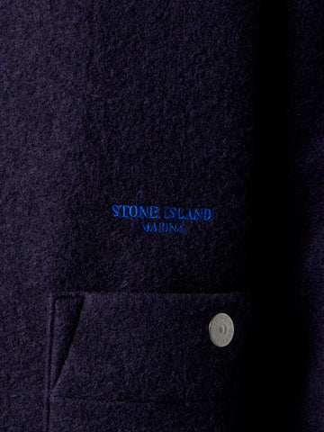 STONE ISLAND Giacca in feltro di lana con collo stile scuba e ricamo 'Marina' Navy