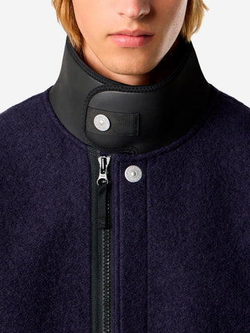 STONE ISLAND Giacca in feltro di lana con collo stile scuba e ricamo 'Marina' Navy