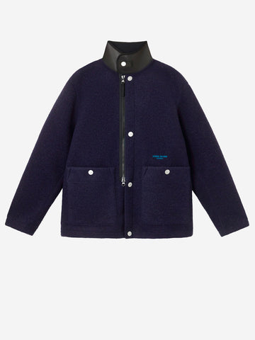 STONE ISLAND Giacca in feltro di lana con collo stile scuba e ricamo 'Marina' Navy