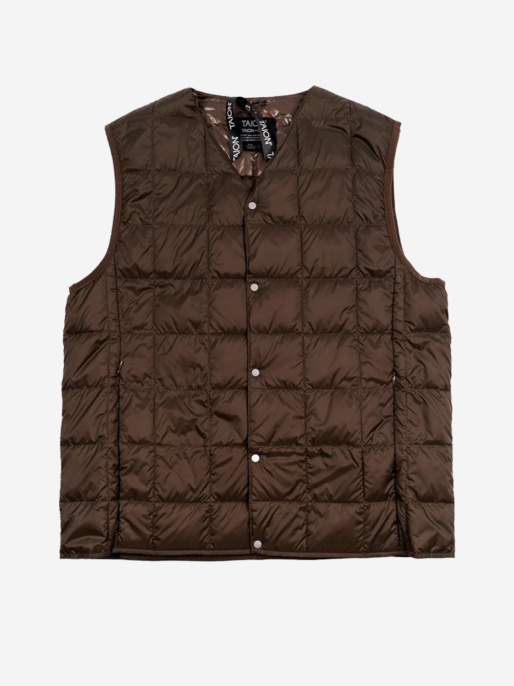 TAION Gilet marrone imbottito in piuma con scollo a V Marrone Urbanstaroma