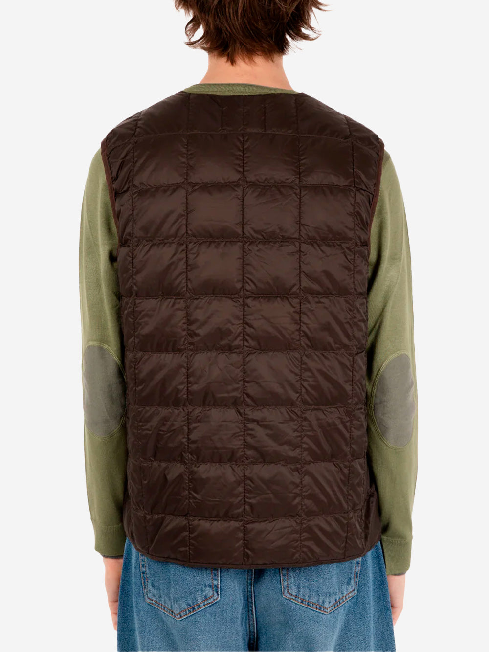 TAION Gilet marrone imbottito in piuma con scollo a V Marrone Urbanstaroma