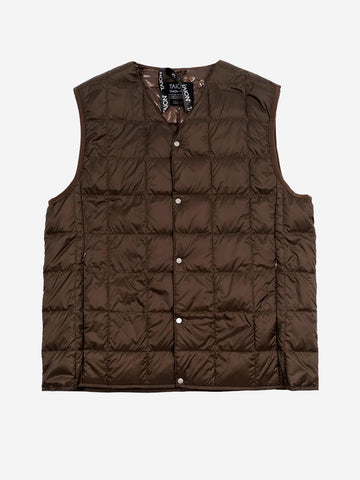 TAION Gilet marrone imbottito in piuma con scollo a V Marrone