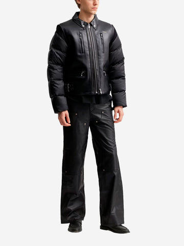 Giacca biker in pelle sintetica con maniche imbottite in piuma