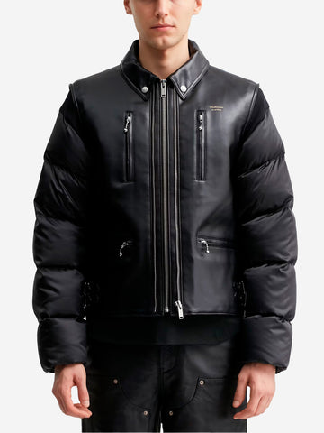 Giacca biker in pelle sintetica con maniche imbottite in piuma