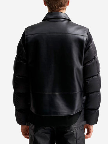 Giacca biker in pelle sintetica con maniche imbottite in piuma