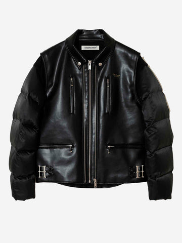 Giacca biker in pelle sintetica con maniche imbottite in piuma