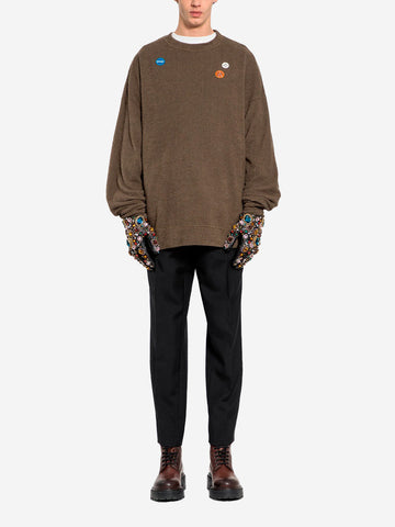 Extra groot fleece sweatshirt met structuur en geborduurde badges