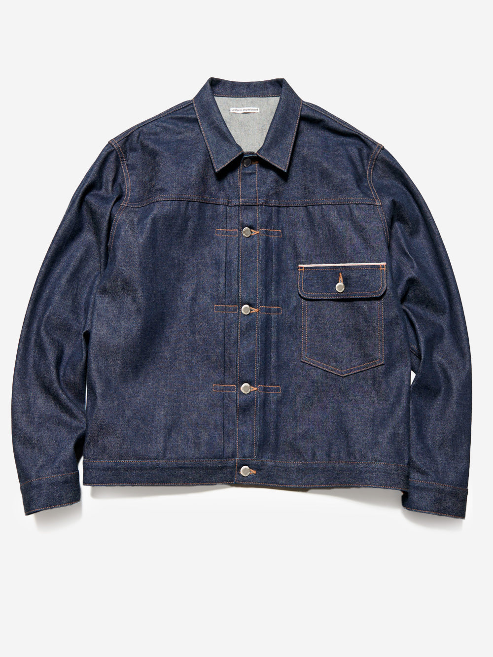 UNIFORM EXPERIMENT Giacca Trucker in denim rigido Indigo Urbanstaroma