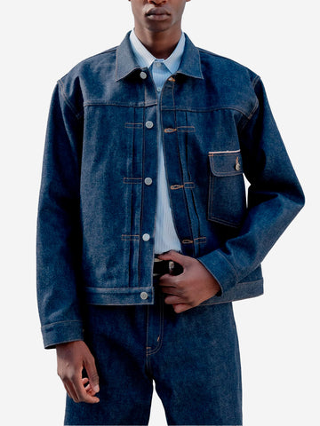 UNIFORM EXPERIMENT Giacca Trucker in denim rigido Indigo