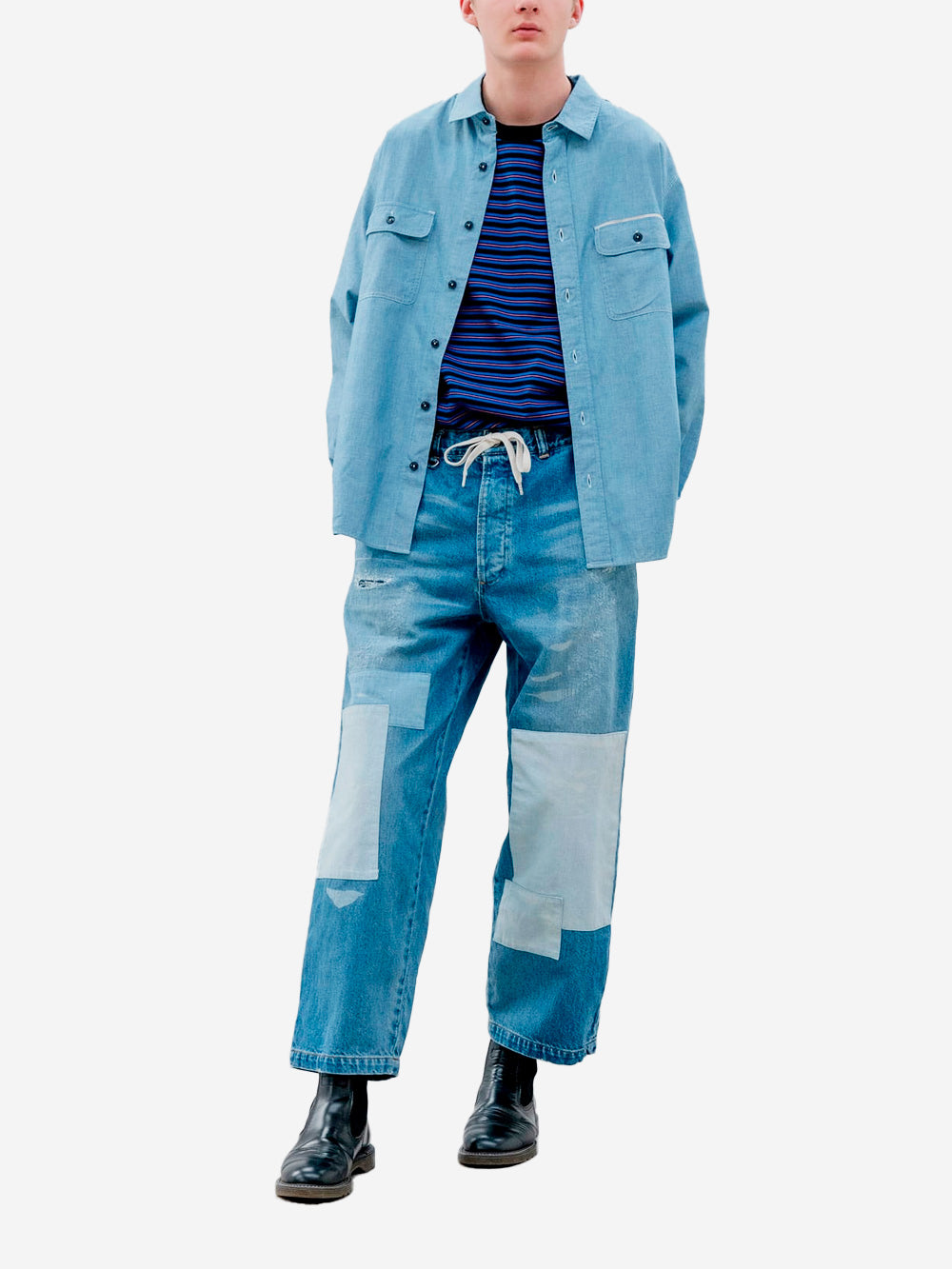UNIFORM EXPERIMENT Jeans baggy con patchwork Blu Urbanstaroma