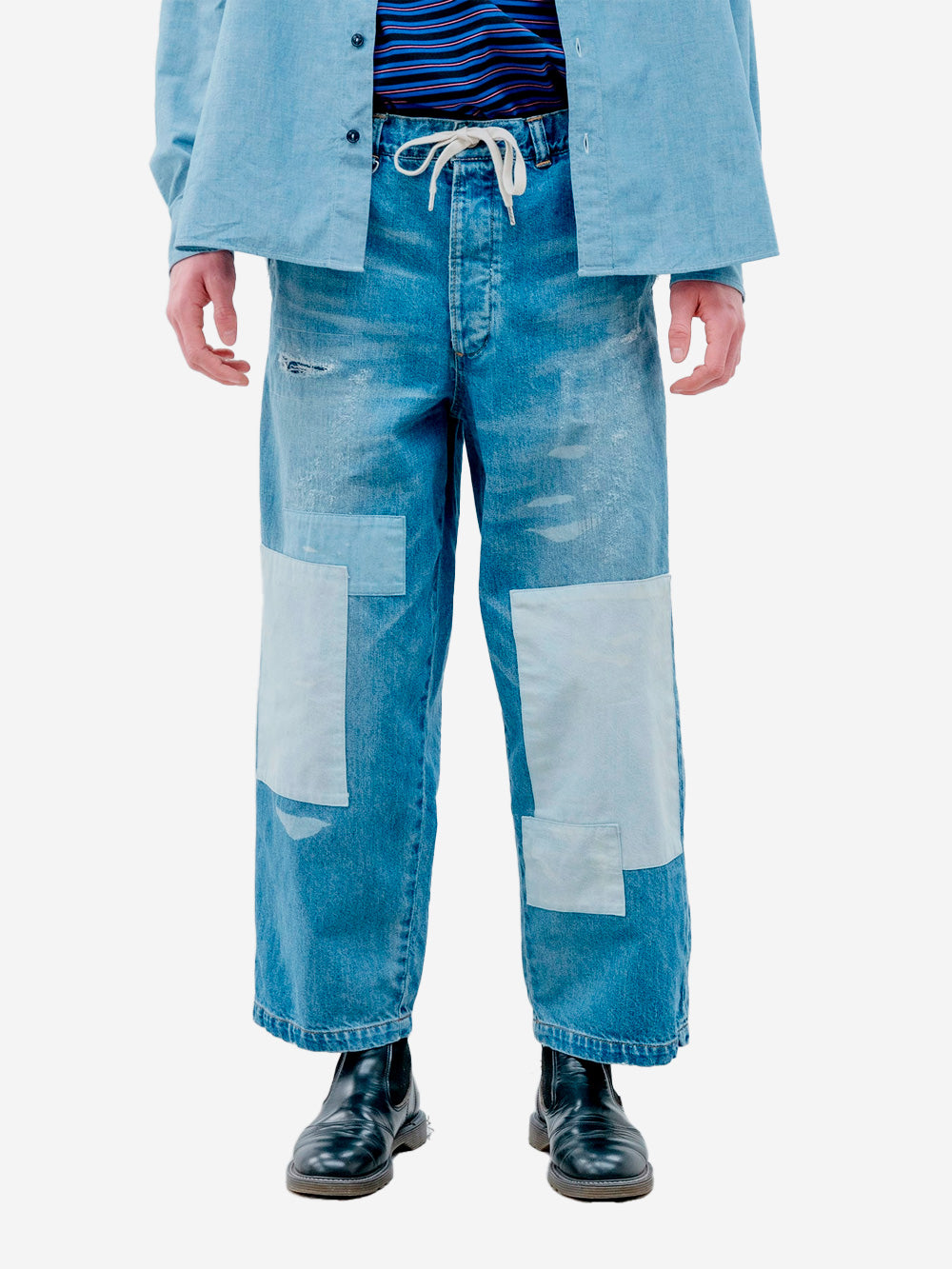 UNIFORM EXPERIMENT Jeans baggy con patchwork Blu Urbanstaroma
