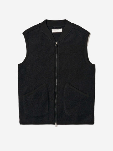 UNIVERSAL WORKS Gilet nero in fleece di lana con zip Nero