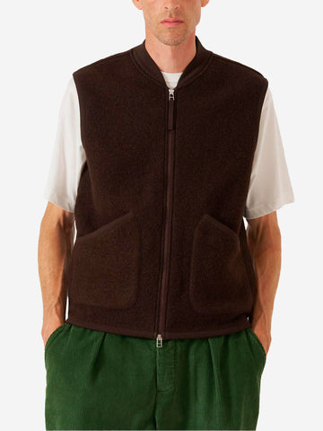UNIVERSAL WORKS Gilet marrone in fleece di lana con zip Marrone