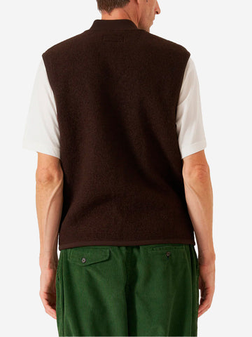 UNIVERSAL WORKS Gilet marrone in fleece di lana con zip Marrone