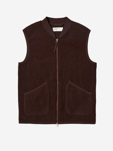UNIVERSAL WORKS Gilet marrone in fleece di lana con zip Marrone