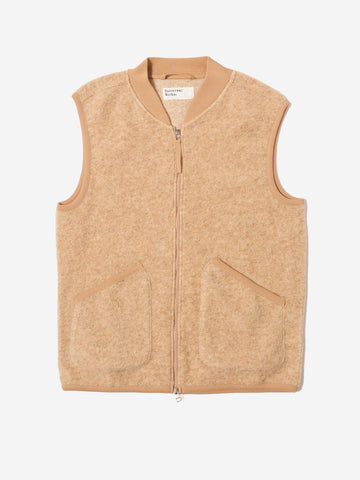 UNIVERSAL WORKS Gilet beige in fleece di lana con zip Beige