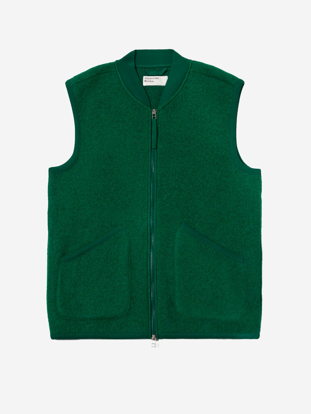 UNIVERSAL WORKS Gilet verde in fleece di lana con zip Verde Urbanstaroma