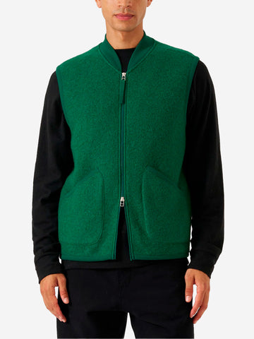 UNIVERSAL WORKS Gilet verde in fleece di lana con zip Verde