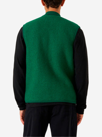 UNIVERSAL WORKS Gilet verde in fleece di lana con zip Verde