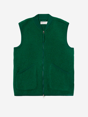 UNIVERSAL WORKS Gilet verde in fleece di lana con zip Verde
