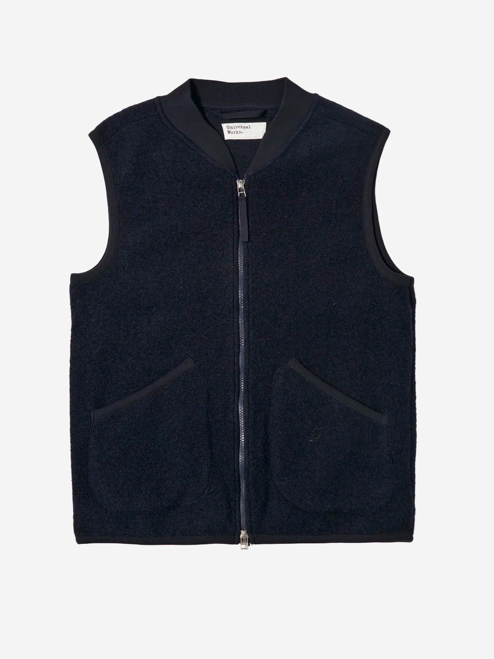 UNIVERSAL WORKS Gilet blu in fleece di lana con zip Blu scuro Urbanstaroma