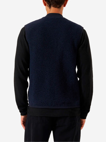 UNIVERSAL WORKS Gilet blu in fleece di lana con zip Blu scuro