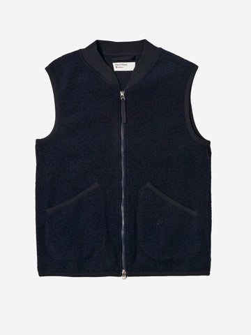 UNIVERSAL WORKS Gilet blu in fleece di lana con zip Blu scuro