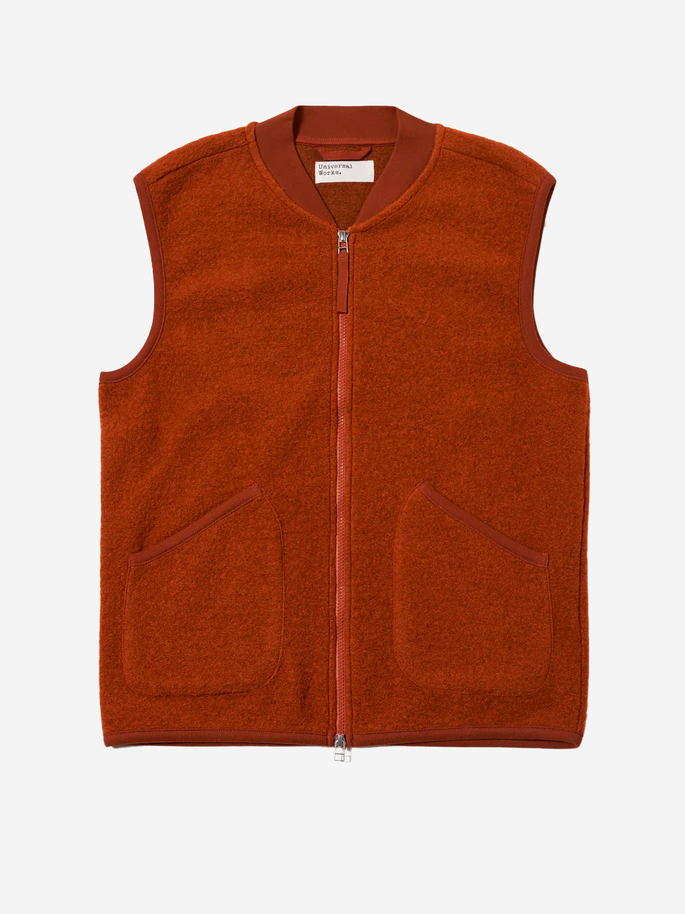 UNIVERSAL WORKS Gilet marrone ruggine in fleece di lana con zip Ruggine Urbanstaroma