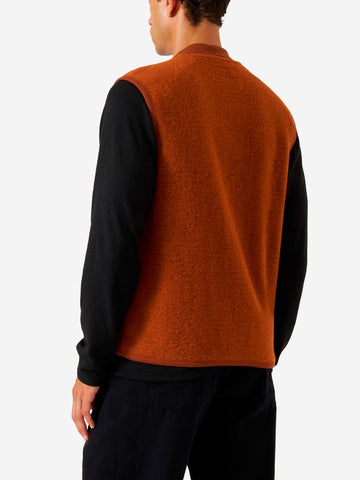 UNIVERSAL WORKS Gilet marrone ruggine in fleece di lana con zip Ruggine