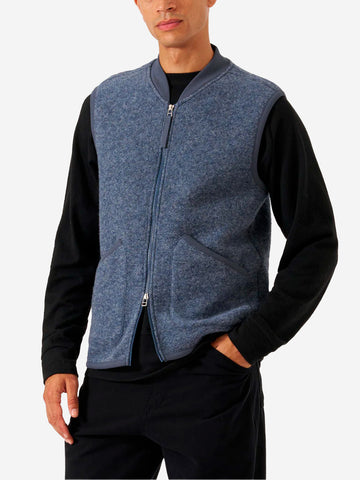 UNIVERSAL WORKS Gilet blu ardesia in fleece di lana con zip Blu ardesia