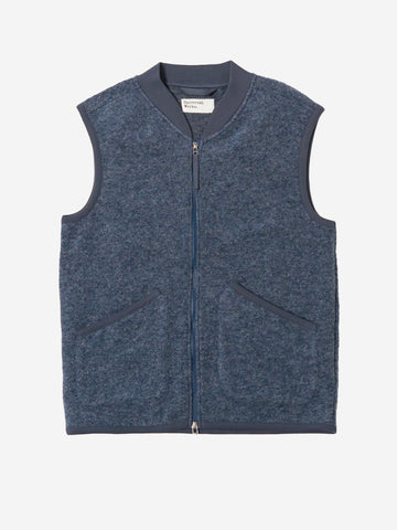 UNIVERSAL WORKS Gilet blu ardesia in fleece di lana con zip Blu ardesia