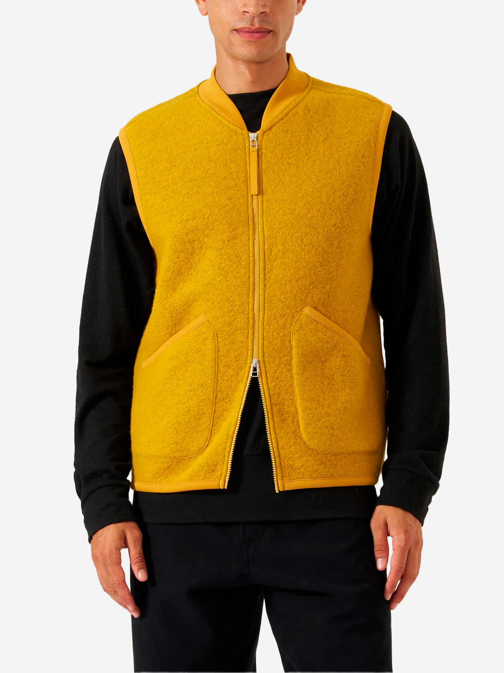 UNIVERSAL WORKS Gilet giallo in fleece di lana con zip Giallo Urbanstaroma