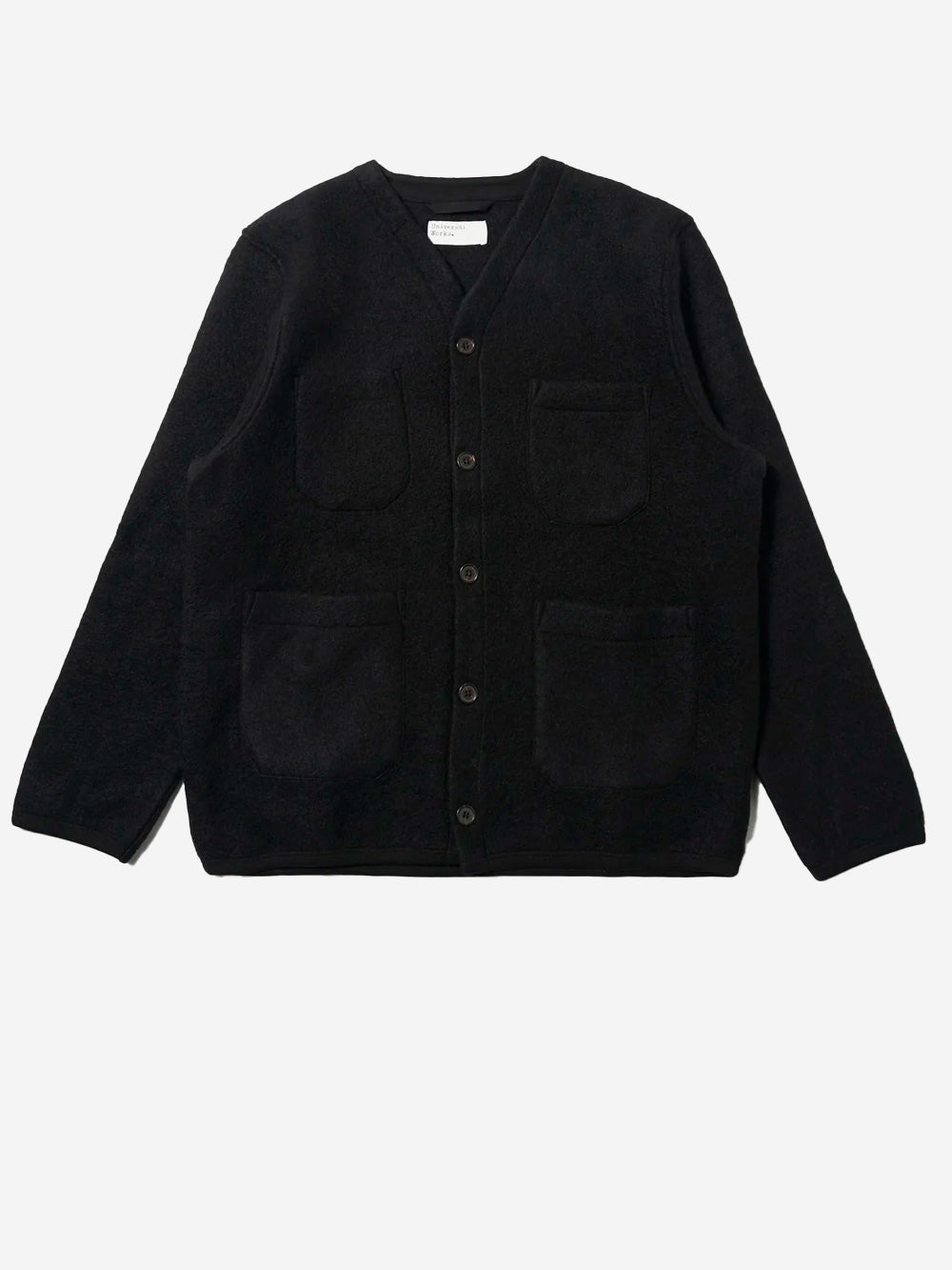 UNIVERSAL WORKS Cardigan nero in fleece di lana con tasche applicate Nero Urbanstaroma