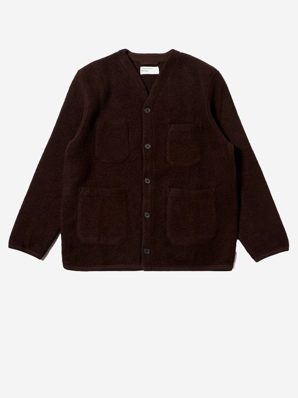 UNIVERSAL WORKS Cardigan marrone in fleece di lana con tasche applicate Marrone Urbanstaroma