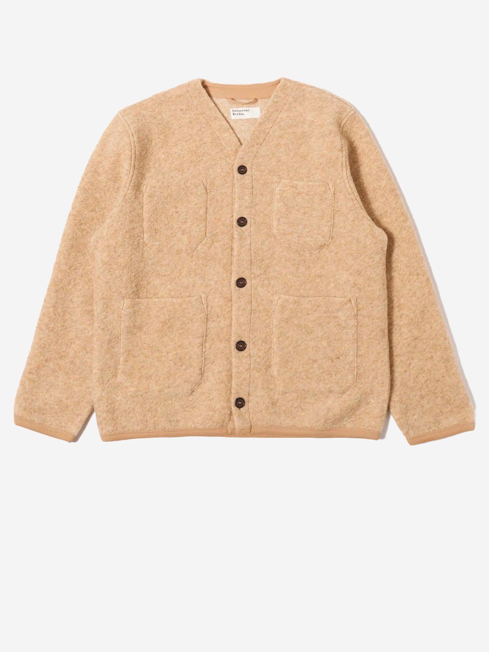 UNIVERSAL WORKS Cardigan beige in fleece di lana con tasche applicate Beige Urbanstaroma