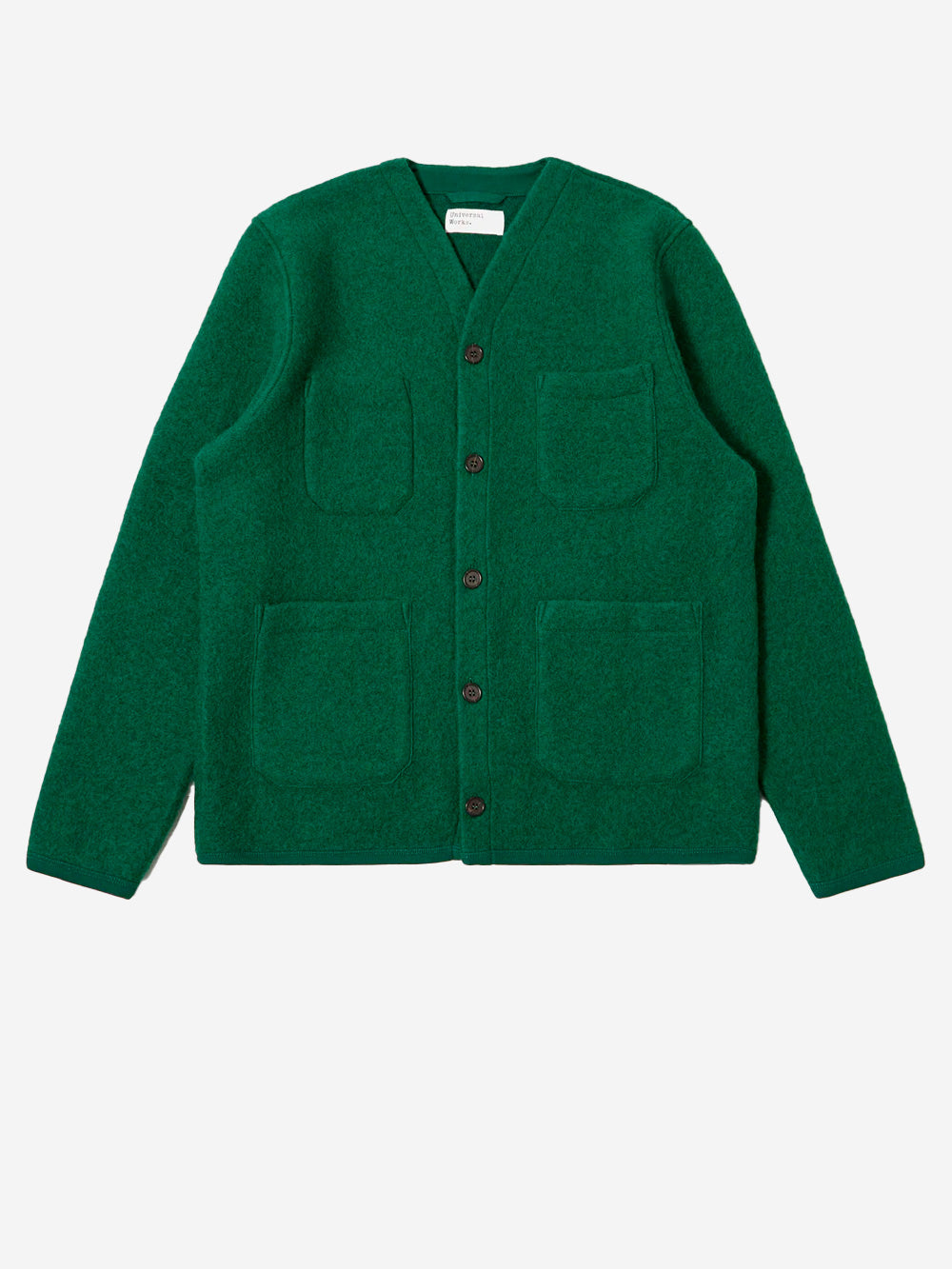 UNIVERSAL WORKS Cardigan verde in fleece di lana con tasche applicate Verde Urbanstaroma