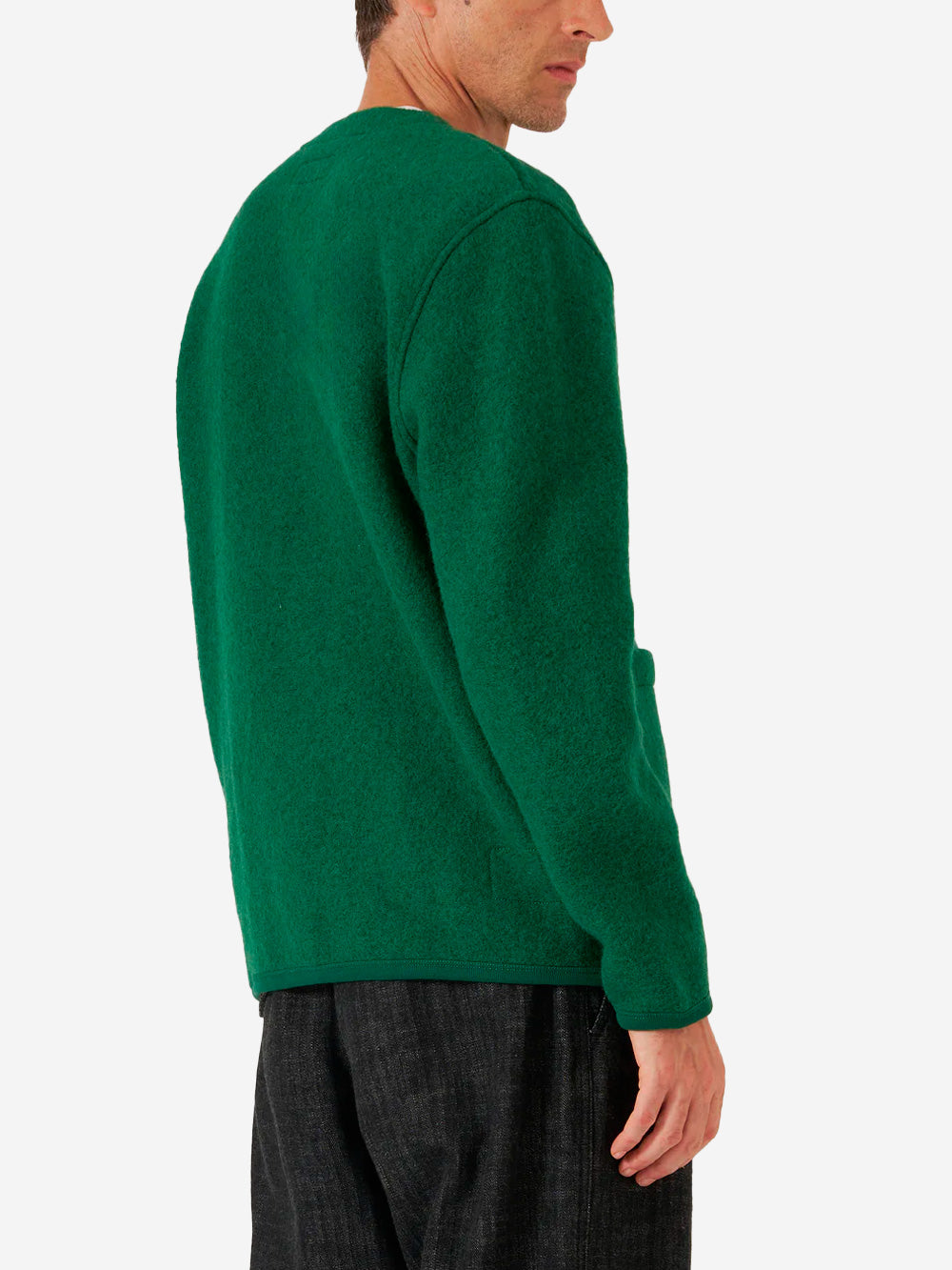 UNIVERSAL WORKS Cardigan verde in fleece di lana con tasche applicate Verde Urbanstaroma