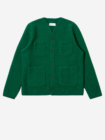 UNIVERSAL WORKS Cardigan verde in fleece di lana con tasche applicate Verde