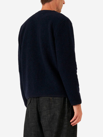 UNIVERSAL WORKS Cardigan blu navy in fleece di lana con tasche applicate Navy