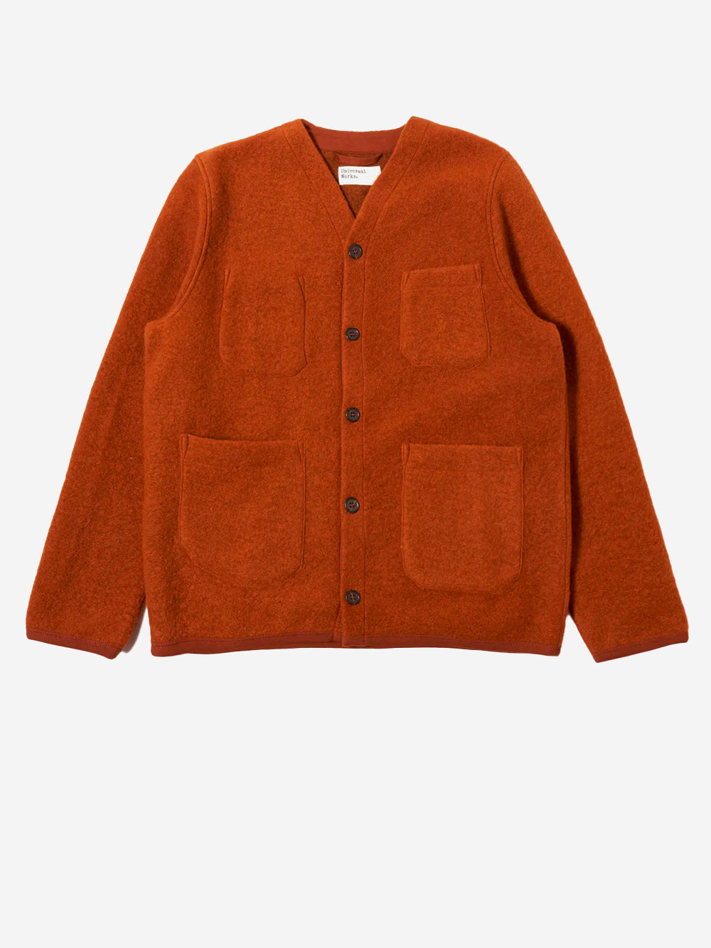 UNIVERSAL WORKS Cardigan ruggine in fleece di lana con tasche applicate Ruggine Urbanstaroma